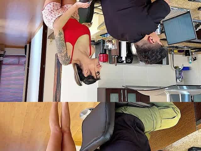The wicked stepdaughter relieves her stepfather's stress by letting him bang her butt!