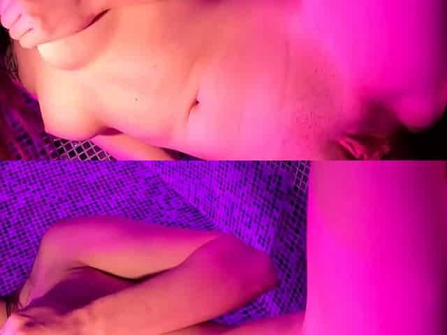 18yo Muna Masturbates with Glass Dildo in Purple Sauna