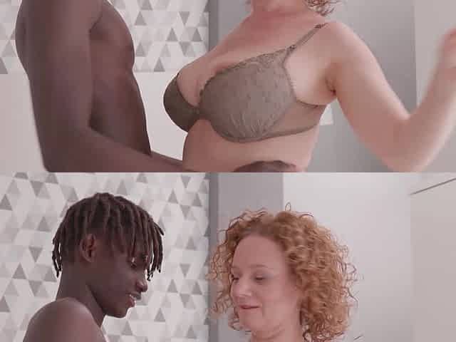 Busty Merce with big natural tits wearing nylon stockings