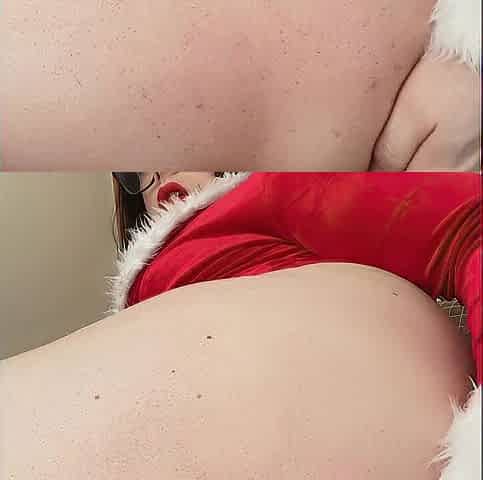Curvy femboy Ms. Claus cums whilst plugged