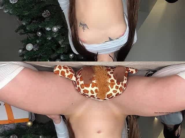 Nice-looking brunette hair peeing on plushie humping 4K POV