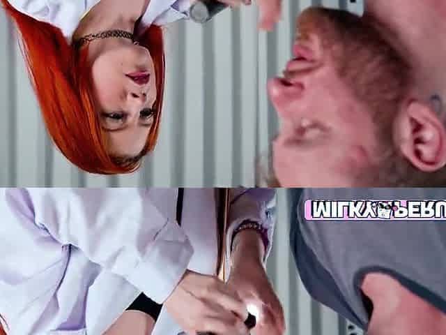 'Screw my cunt and your acne will vanish.' Redhead doctor screws her patient's large weenie.