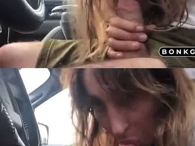 Hot American Girl Gives a Blowjob in the Car