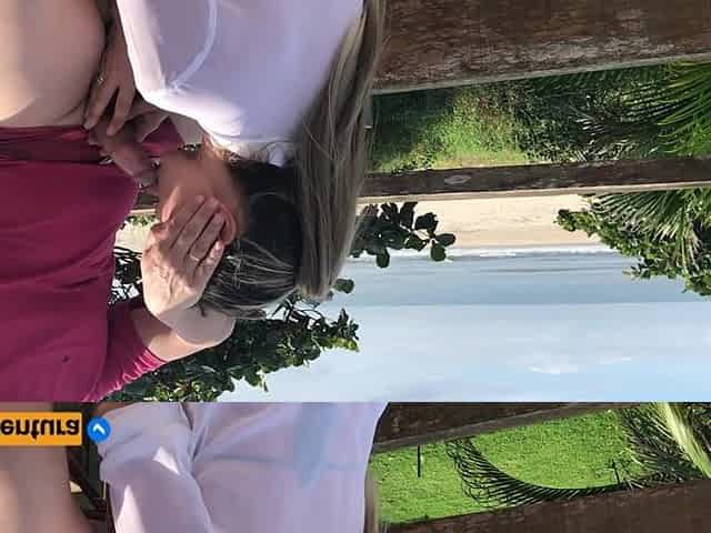 Outdoor sex in the bar stool on balcony, beach - anal ending