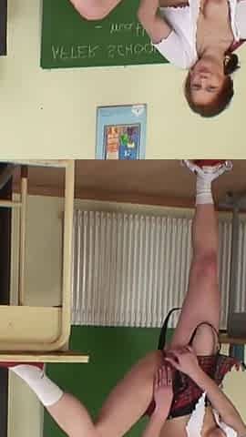 Young student wanks her cunt after class