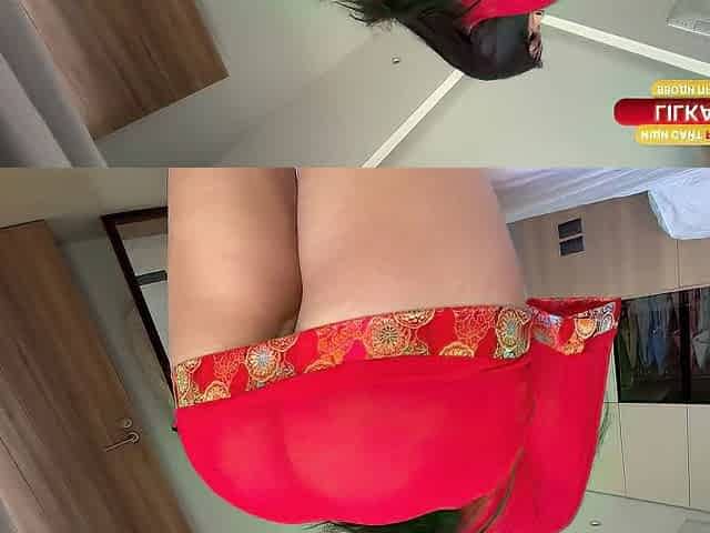 Post-Shower Seduction in Silky Red Robe