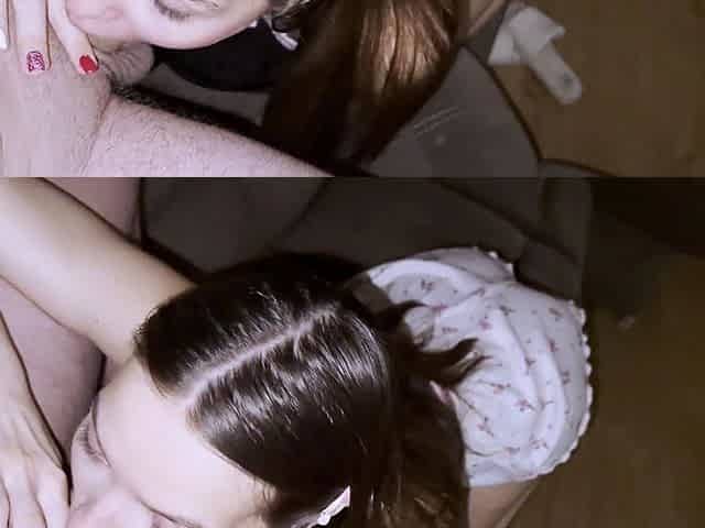 beautiful girl gives professional blowjob