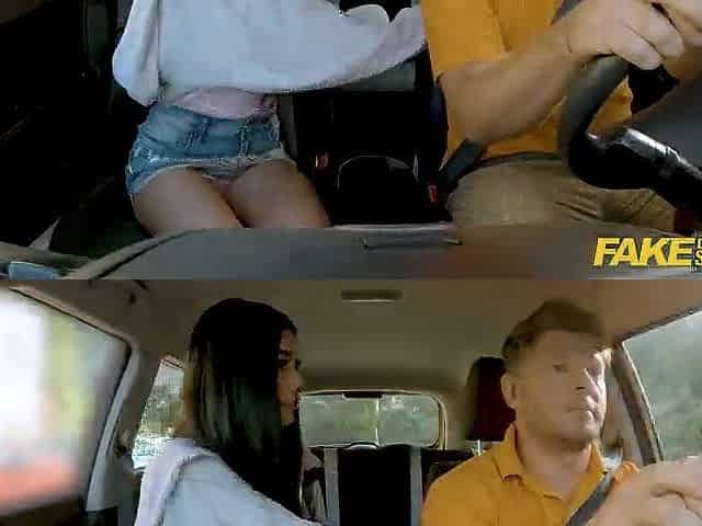 Look at her petite butt as that babe gets stuck in a learner car