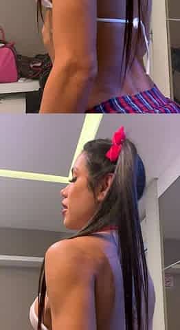Busty curly brunette with big boobs fucks on couch