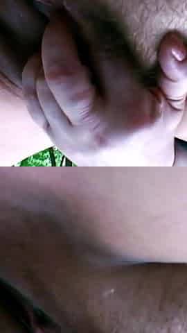 Extremely fat mature is caught masturbating in the forest and given a big cock