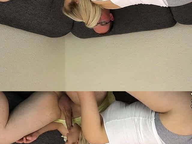 Amateur blonde bitch takes it hardcore on the sofa