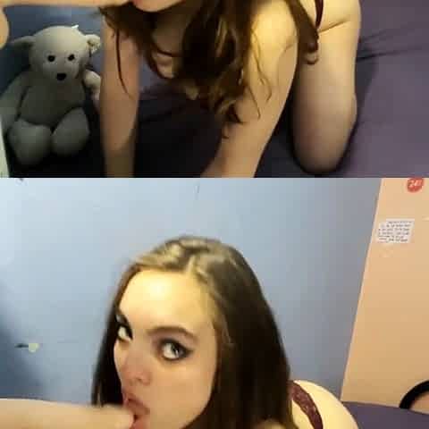 Big-Tits Babe's Messy Blowjob Solo