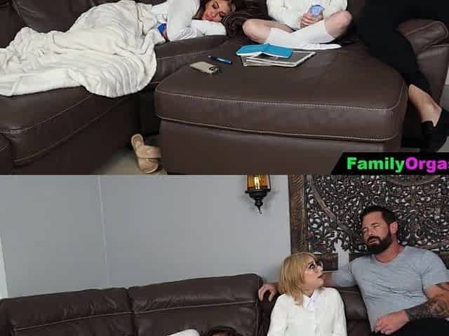 Nerd Cutie Temptes her Large Stepfather on the Daybed