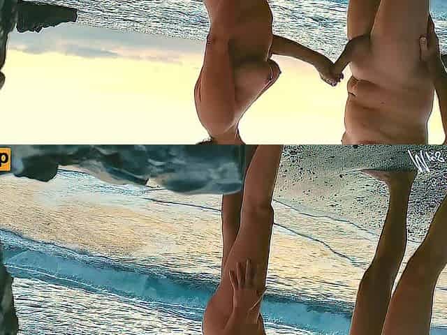 Tugjob and Masturbating to eachother on Public Beach