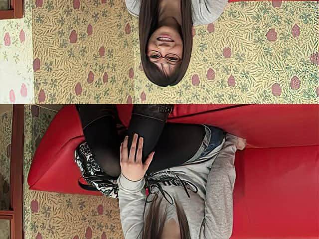 Small tits geeky Aian chick in glasses getting naked on a camera