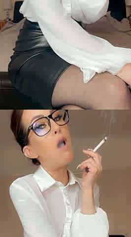 Small titted brunette Sharron with glasses masturbates