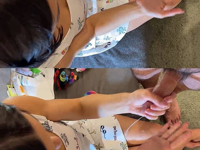 Accidental Cum with Double Cumshot Handjob From the Hottest Skinny Brunette Babe Working on Big Cock