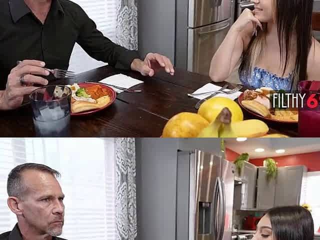 Hawt honey getting pounded in a trio by her boyfriend and his perv stepdad