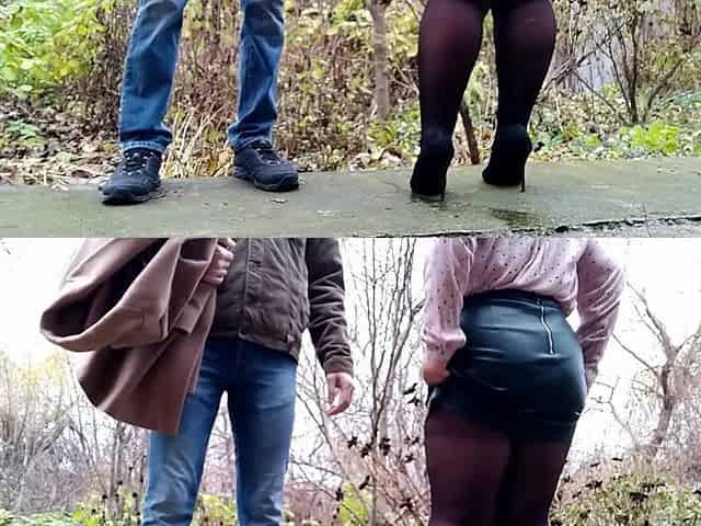 The Curvy Stepmother Pleases Her Stepson with Pissing on the Street Again