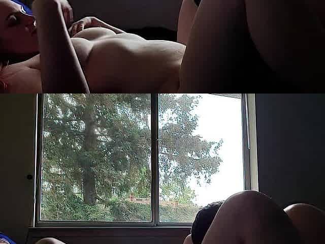 cums early whilst Cupcake gets banged from behind, with the blinds open!