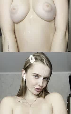 I'm with Your Cum on My Face, Playing with My Tits, Spitting on Them and Spanking Them