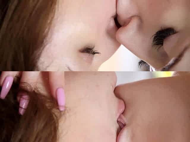 Pale blonde and tanned brunette lesbians toying and licking