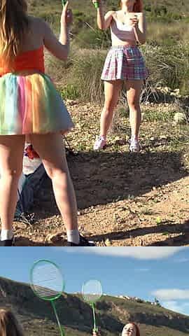 Fucked Badminton. Two Girls Undressed in Nature for Fucking After the Playing