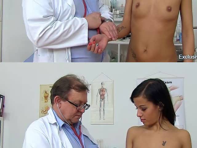 Girl with small tits visiting gyno clinic for bizarre cunt inspection