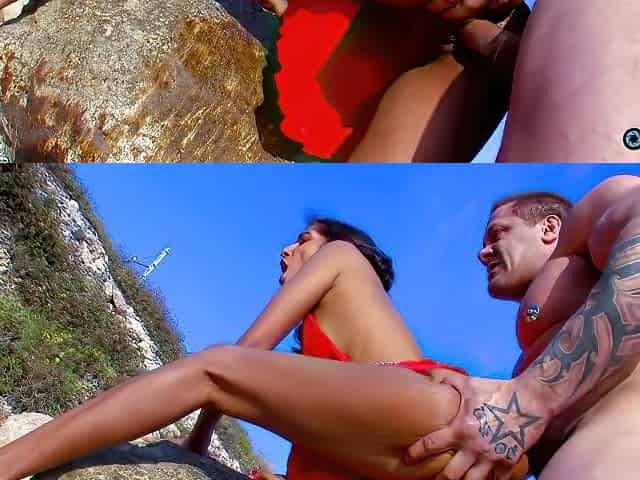 Lust Takes Over The Brunette While On The Beach With Her Hung And Muscular Man