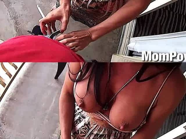 Soleil milf smokes and sucks on balcony
