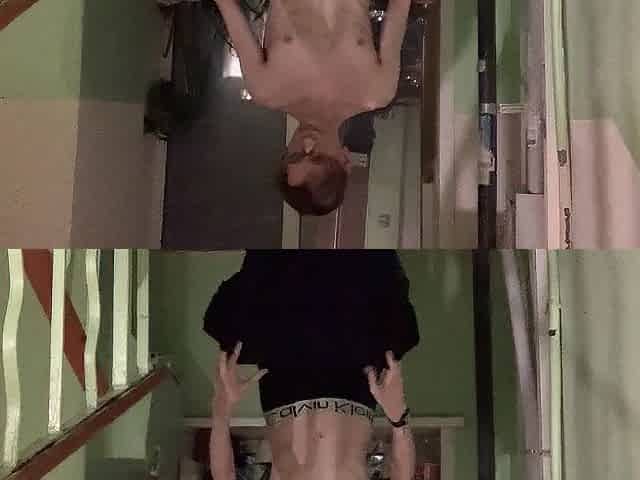 Undress nude and ride the elevator