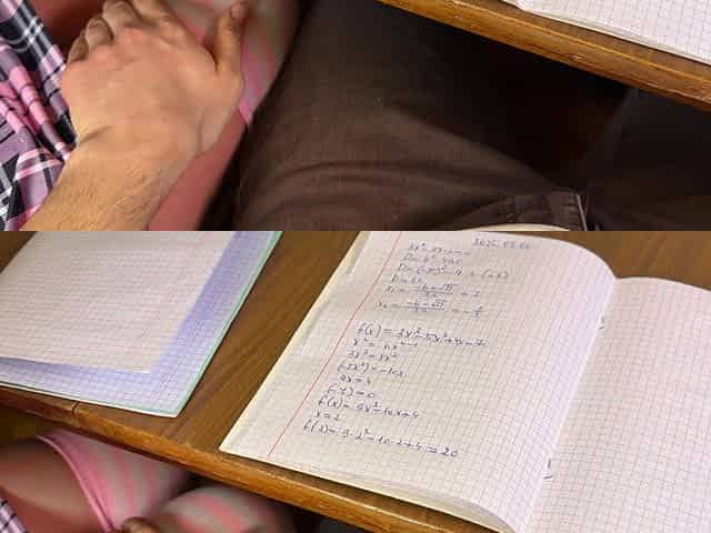 College Girl Handjob Again in Math Class Under the Table