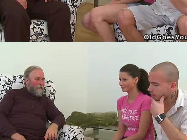 Bearded older man fucks teen girl with big tits