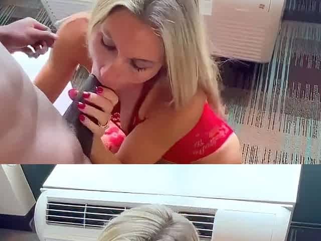 Hot interracial screwing for blonde in red lingerie
