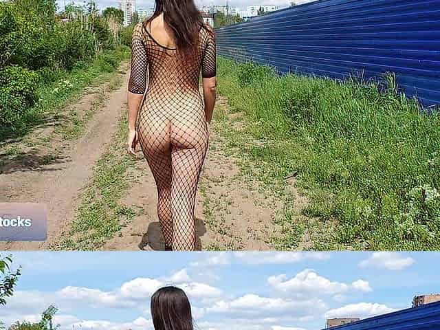 Walking nearly in nature's garb along an abandoned street