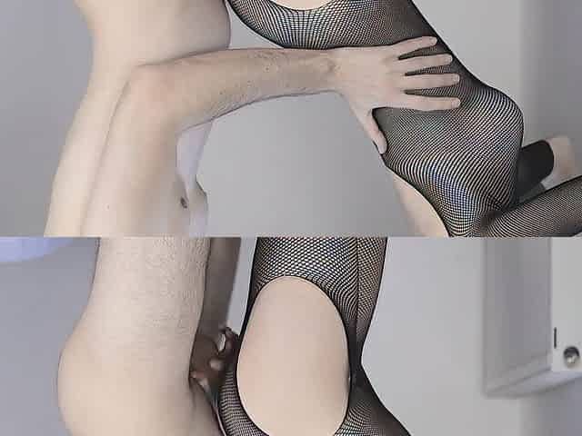 Vehement fishnet standing sex section