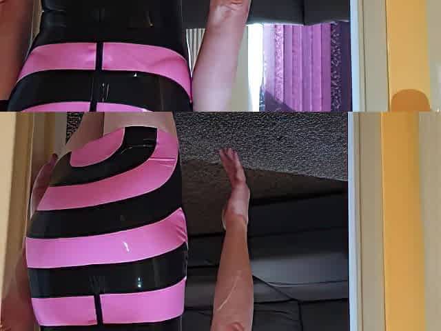 Sissy Lucy posing in Latex dress and Chastity cage.