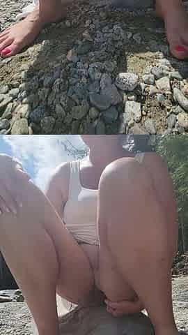 Wife pissing on a public beach