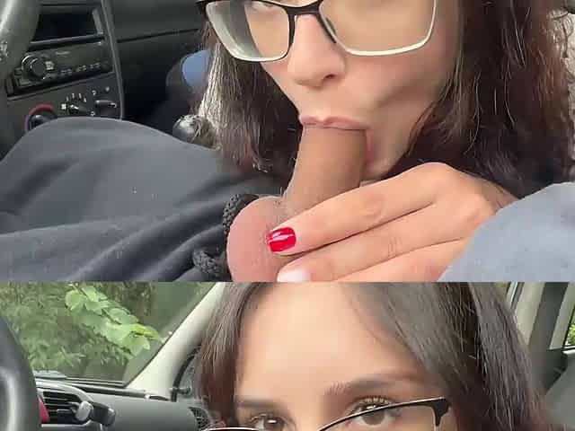 Aroused girlfriend stops her boyfriend's car to blow him with intensity