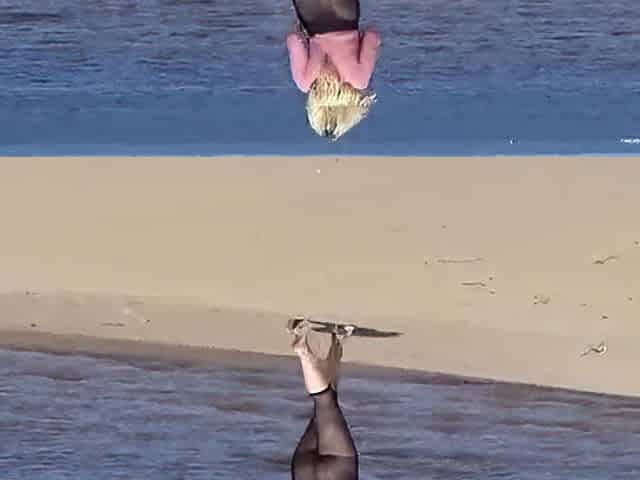 Laughable mother i'd like to fuck with nylon booty and titties on beach