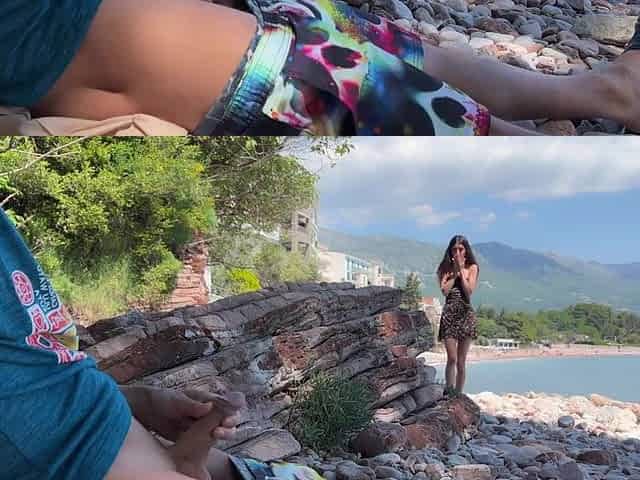 Public Rod Flashing on the Beach - I took his rod in my hand and helped him cum