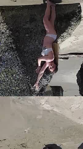 Slutty Porn Star Models on Public Beach