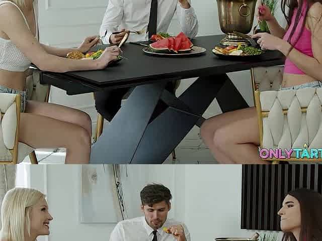 Shy Hotty Becomes a Dessert for Kinky Pair on Dinner