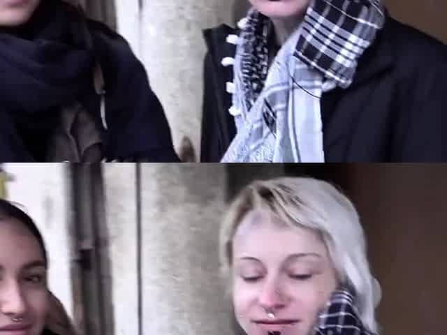 Blonde & Brunette Enjoy Outdoor Czech Streets Fucking