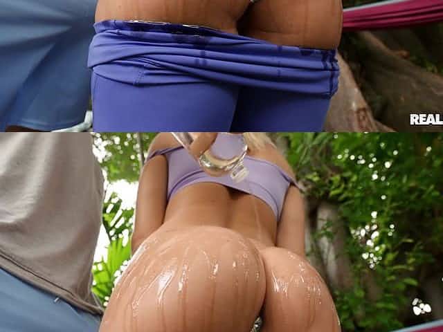 Blondie shoves this monster right up the ass