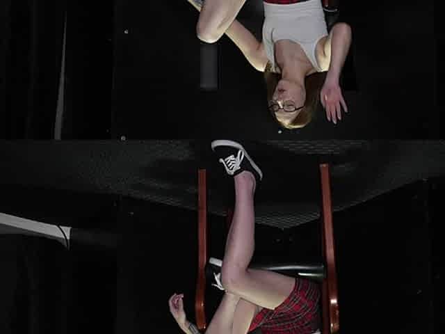 Backstage at the club, Jenna Clove shows off in a miniskirt.