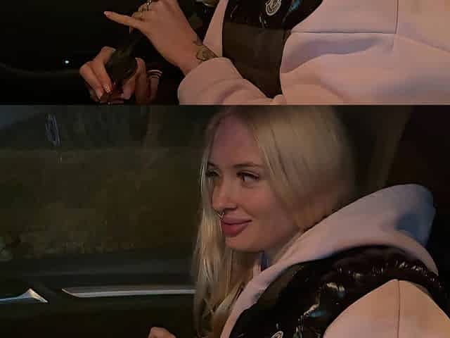 Pleasing blond on the highway. Sex in car