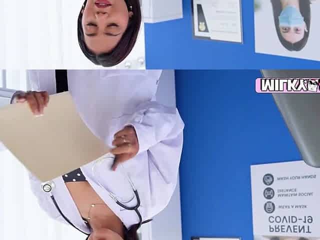 Dr. Amber has a large booty but a taut cunt for her foreign patient's large dong.