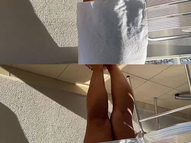 MILF with Big Boobs Masturbates Her Pussy After a Shower in a Hotel, Her Pussy Throbs with Pleasure