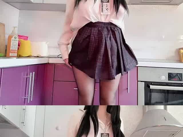 Yumeko Jaobami jerks off in the kitchen